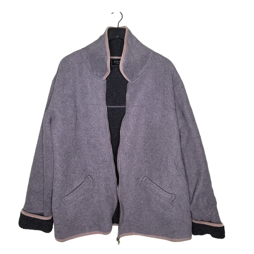 Womens Gray Fleece Jacket Full Zip Pockets Casual Outdoors‎ Coaco New York Large